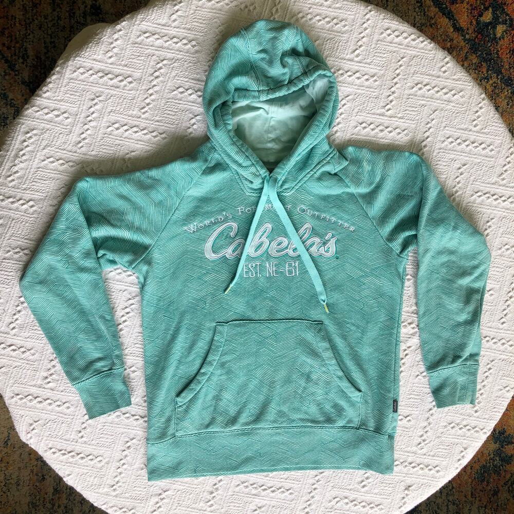 Cabela’s Embroidered Logo Hoodie Womens Small Teal Fleece Lined Gorpcore Outdoor